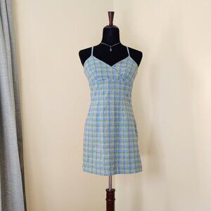 Vintage 90s Blue & Green Plaid MY MICHELLE Sleeveless Mini Dress